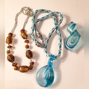 Blue and Brown Beaded Necklace Murano Glass